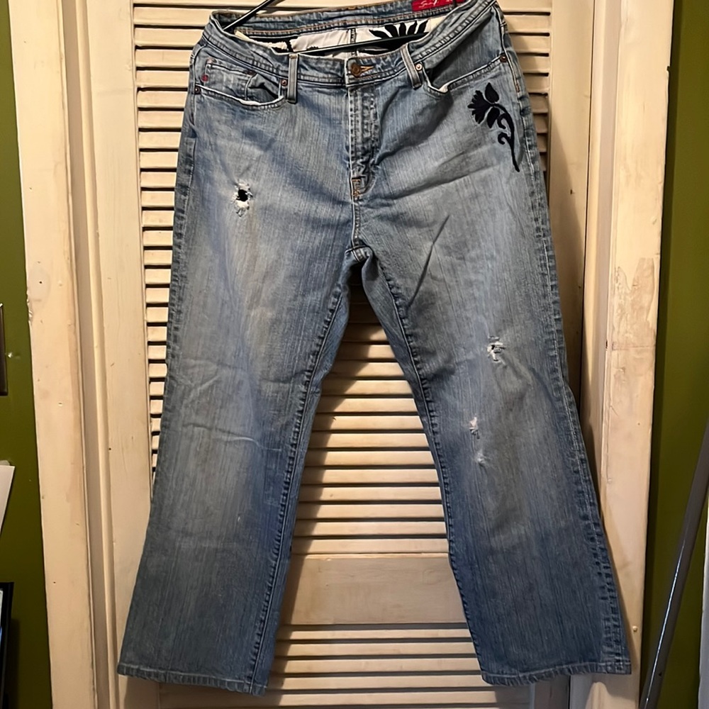 Seven Jeans- distressed with embroidery Size 14, boot cut